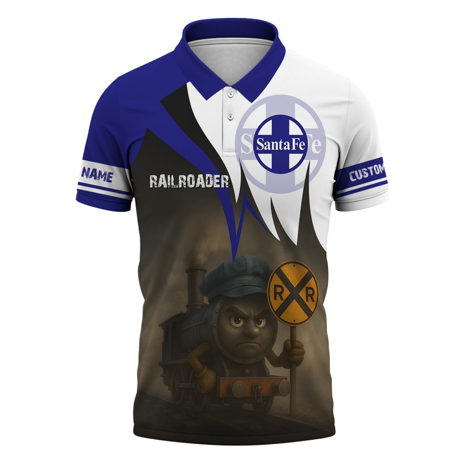 Railspirit Personalized Santa Fe Railway Polo Shirt Angry Train Atchison, Topeka and Santa Fe Railway Polo Shirt Gift Idea For Train Lover