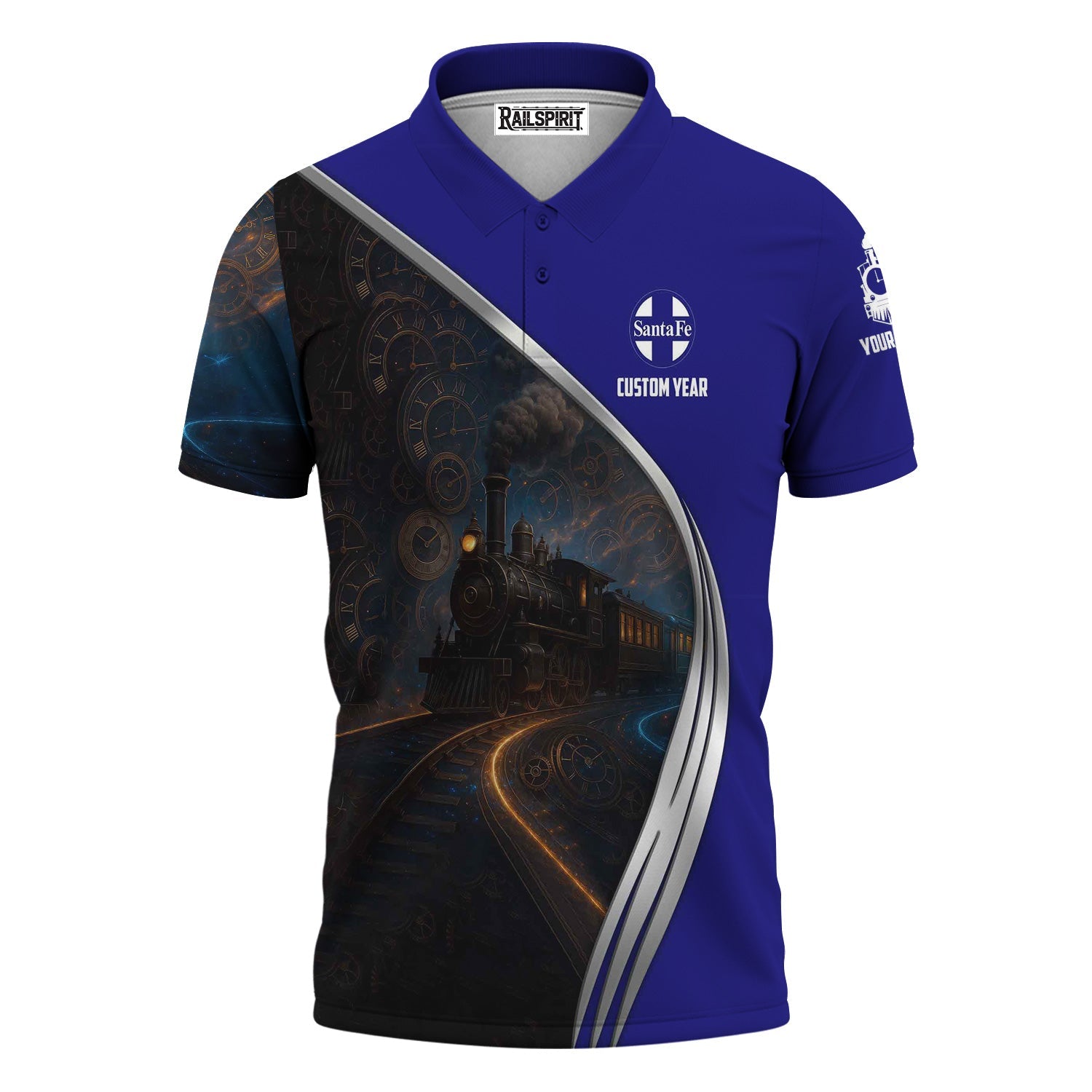 Railspirit Personalized Santa Fe ATSF Railway Polo Shirt Steampunk Locomotive with Custom Year Atchison, Topeka and Santa Fe Train Shirt