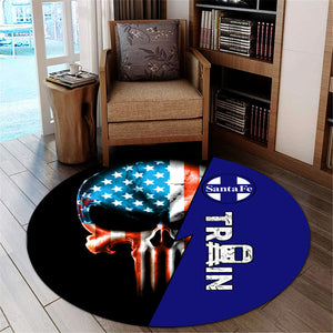 Railspirit Santa Fe Railway Round Mat Train Skull American Flag Style Atchison, Topeka and Santa Fe Railway Mat All Over Print
