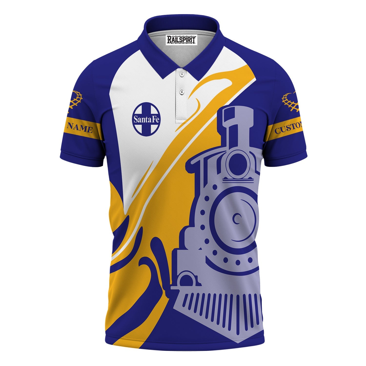 Railspirit Personalized Santa Fe Railway Polo Shirt Flame-Inspired Style Atchison, Topeka and Santa Fe Railway Shirt Gift Idea For Train Lovers