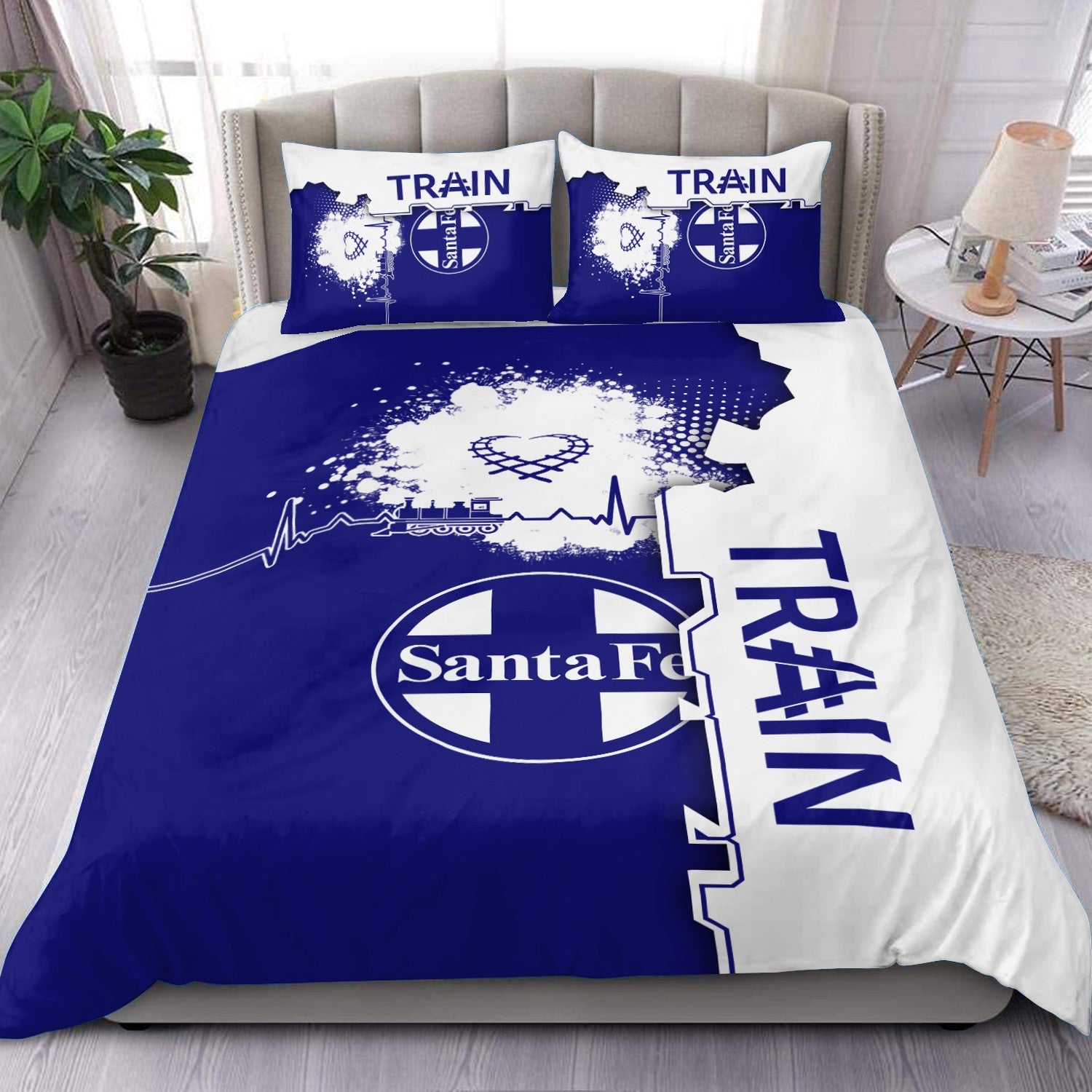 Railspirit Santa Fe Railway Bedding Set Engine Heartbeat and Track Love Style Atchison, Topeka and Santa Fe Railway Bedding Set