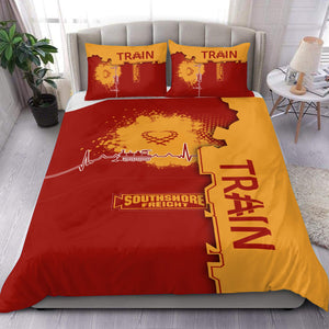 Railspirit Chicago South Shore and South Bend Railroad Bedding Set Engine Heartbeat and Track Love Style Bedding Set Gift Idea For Train Lovers