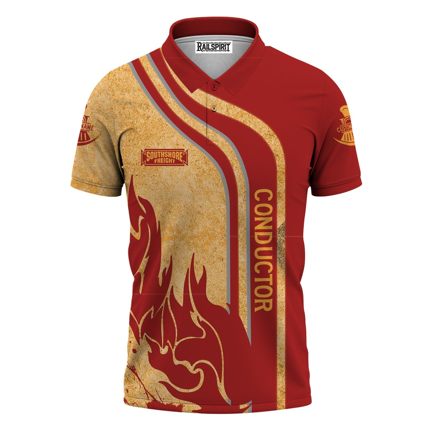 Railspirit Personalized Chicago South Shore and South Bend Railroad Polo Shirt Flame Design with Custom Job Position Train Shirt