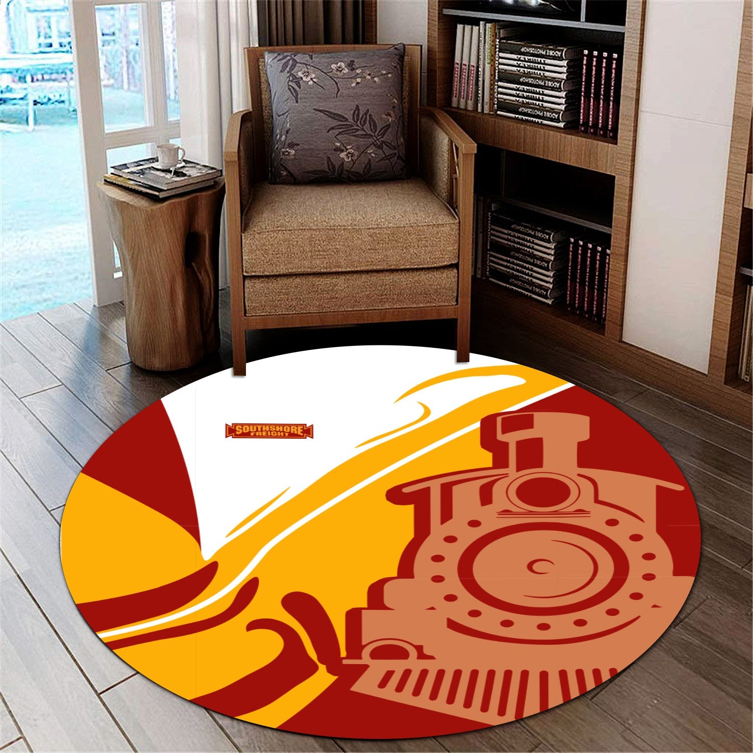 Railspirit Chicago South Shore and South Bend Railroad Round Mat Flame-Inspired Style Mat Gift Idea For Train Lovers