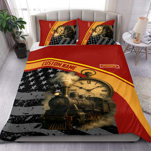 Railspirit Personalized Chicago South Shore and South Bend Railroad Bedding Set Classic Steam Engine With Retro Pocket Watch Bedding Set