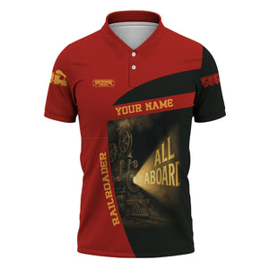 Railspirit Personalized Chicago South Shore and South Bend Railroad Polo Shirt All Aboard Steam Train Movie Projector Style Shirt