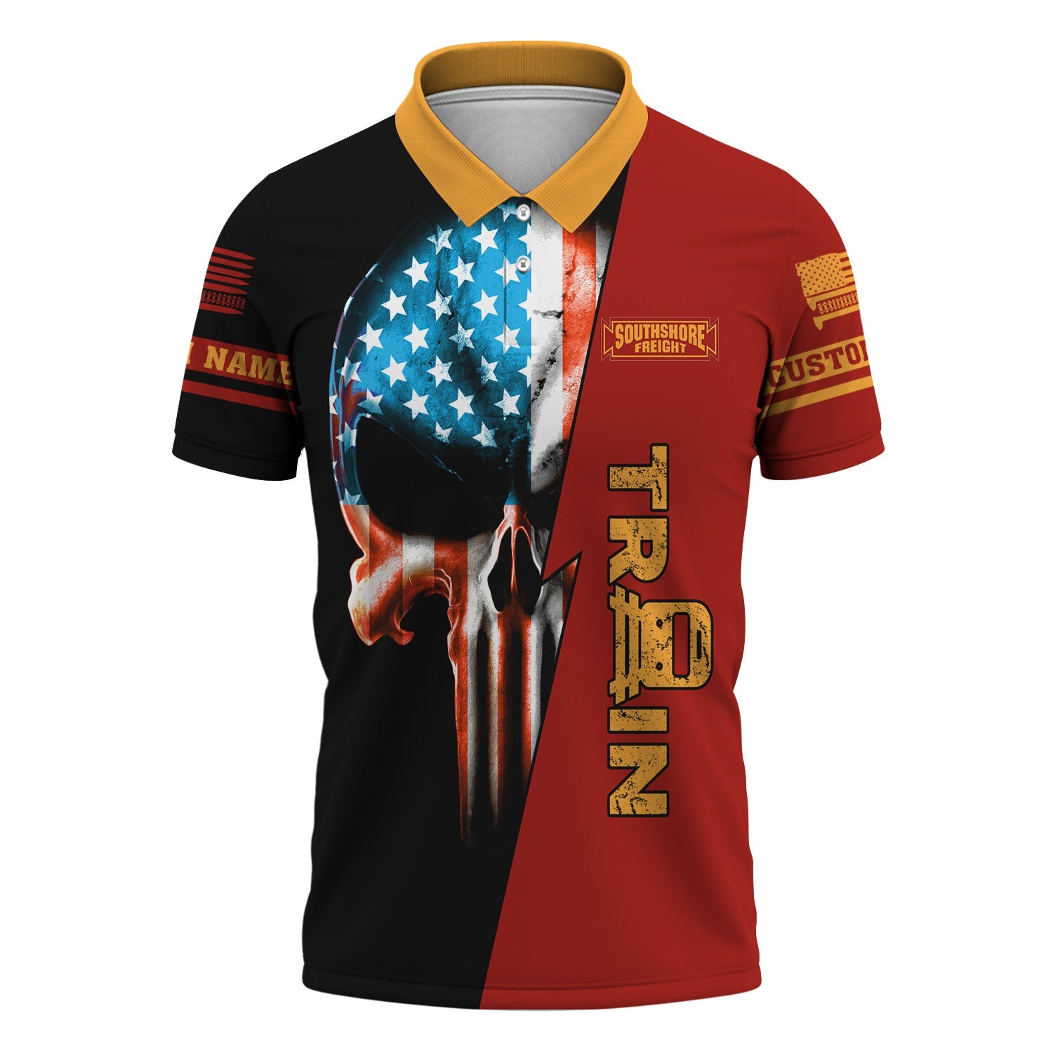 Railspirit Personalized Chicago South Shore and South Bend Railroad Polo Shirt Train Skull American Flag Shirt All Over Print
