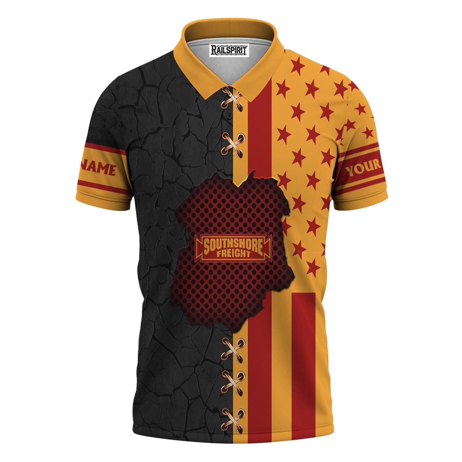 Railspirit Personalized Chicago South Shore and South Bend Railroad Polo Shirt American Flag with Crack Effect Train Shirt