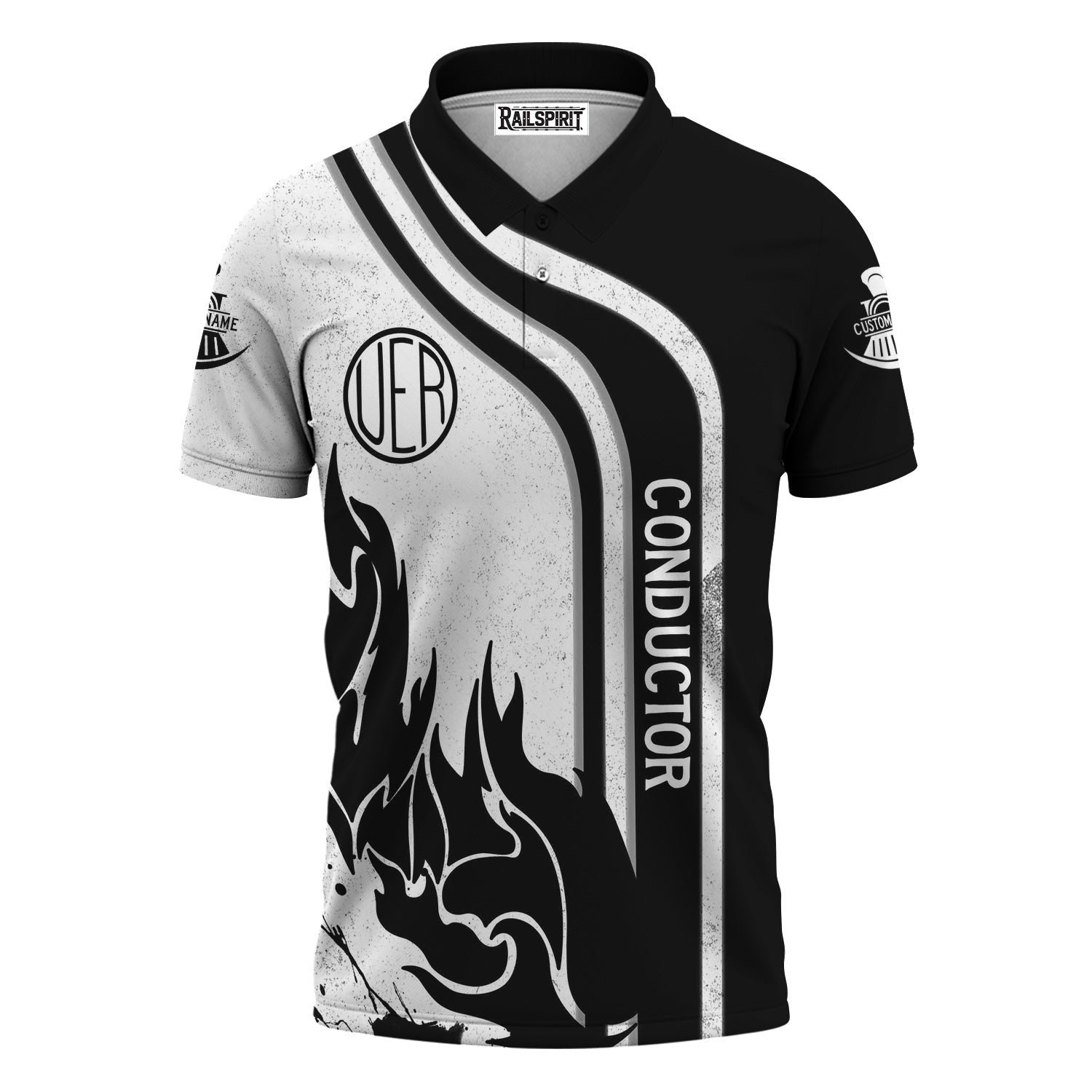 Railspirit Personalized Union Electric Railway Polo Shirt Flame Design with Custom Job Position Train Shirt