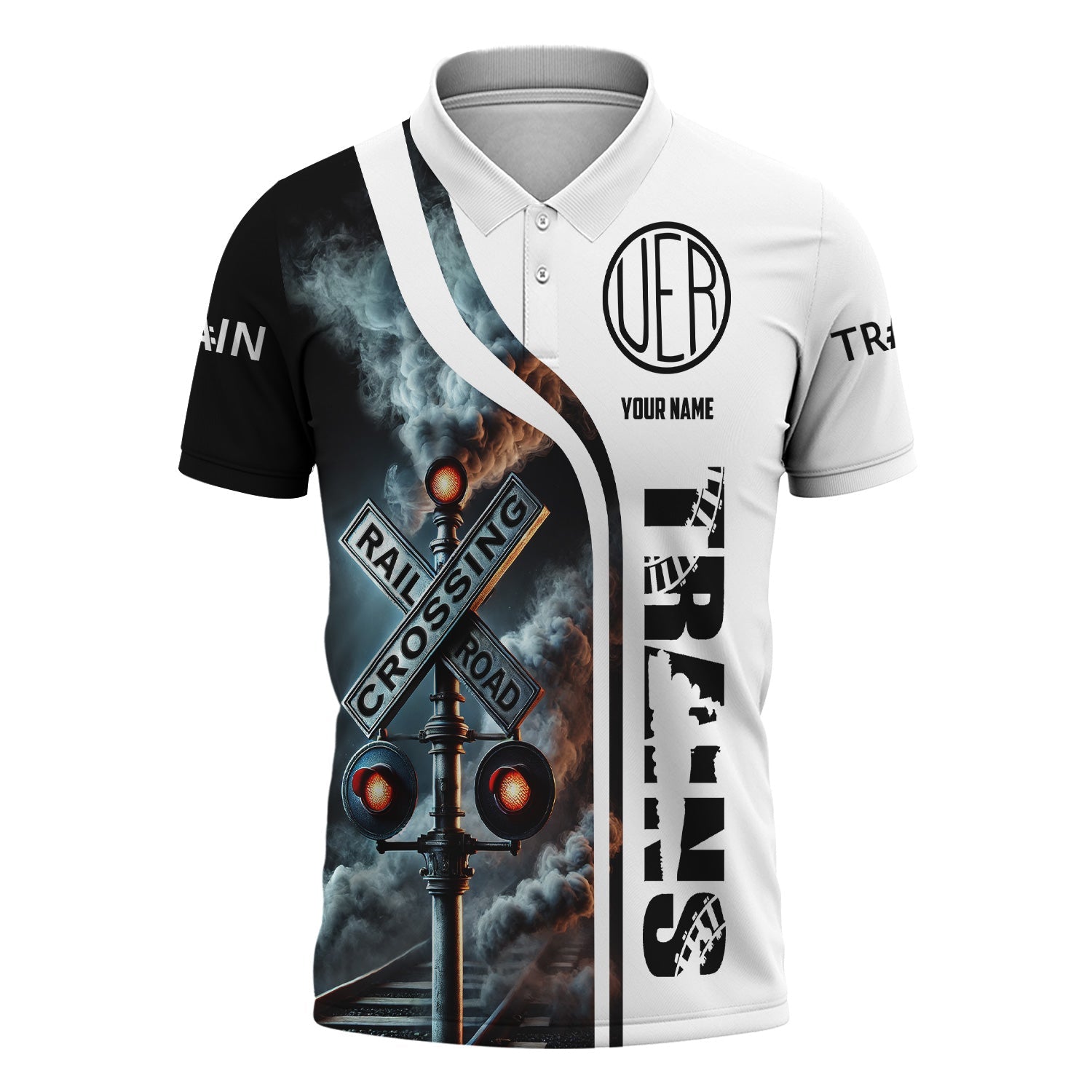 Railspirit Personalized Union Electric Railway Polo Shirt Crossing Railroad Sign American Locomotive Train Shirt All Over Print