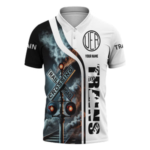 Railspirit Personalized Union Electric Railway Polo Shirt Crossing Railroad Sign American Locomotive Train Shirt All Over Print