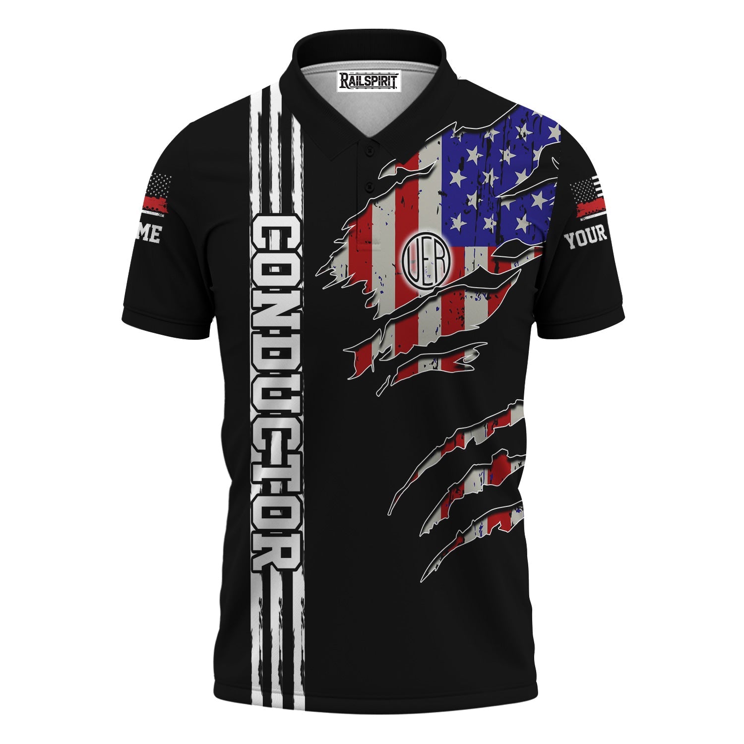 Railspirit Personalized Union Electric Railway Polo Shirt USA Flag Claw Art with Custom Job Train Shirt