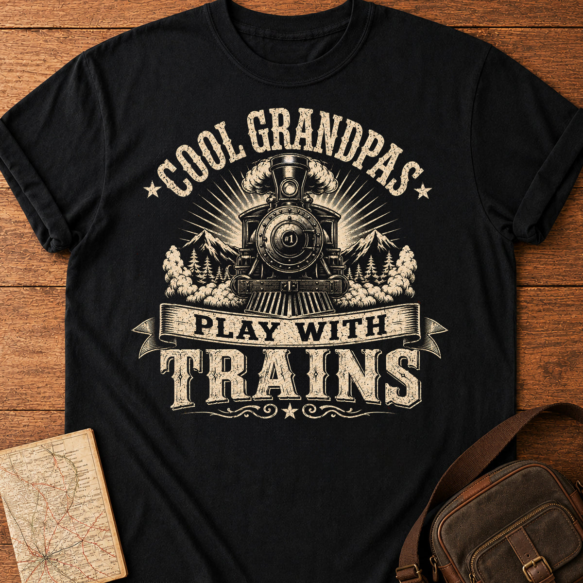 Cool Grandpas Play With Trains T-Shirt