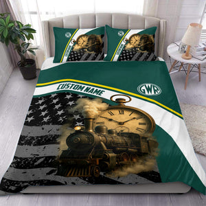 Railspirit Personalized Great Western Railway Bedding Set Classic Steam Engine With Retro Pocket Watch Bedding Set All Over Print