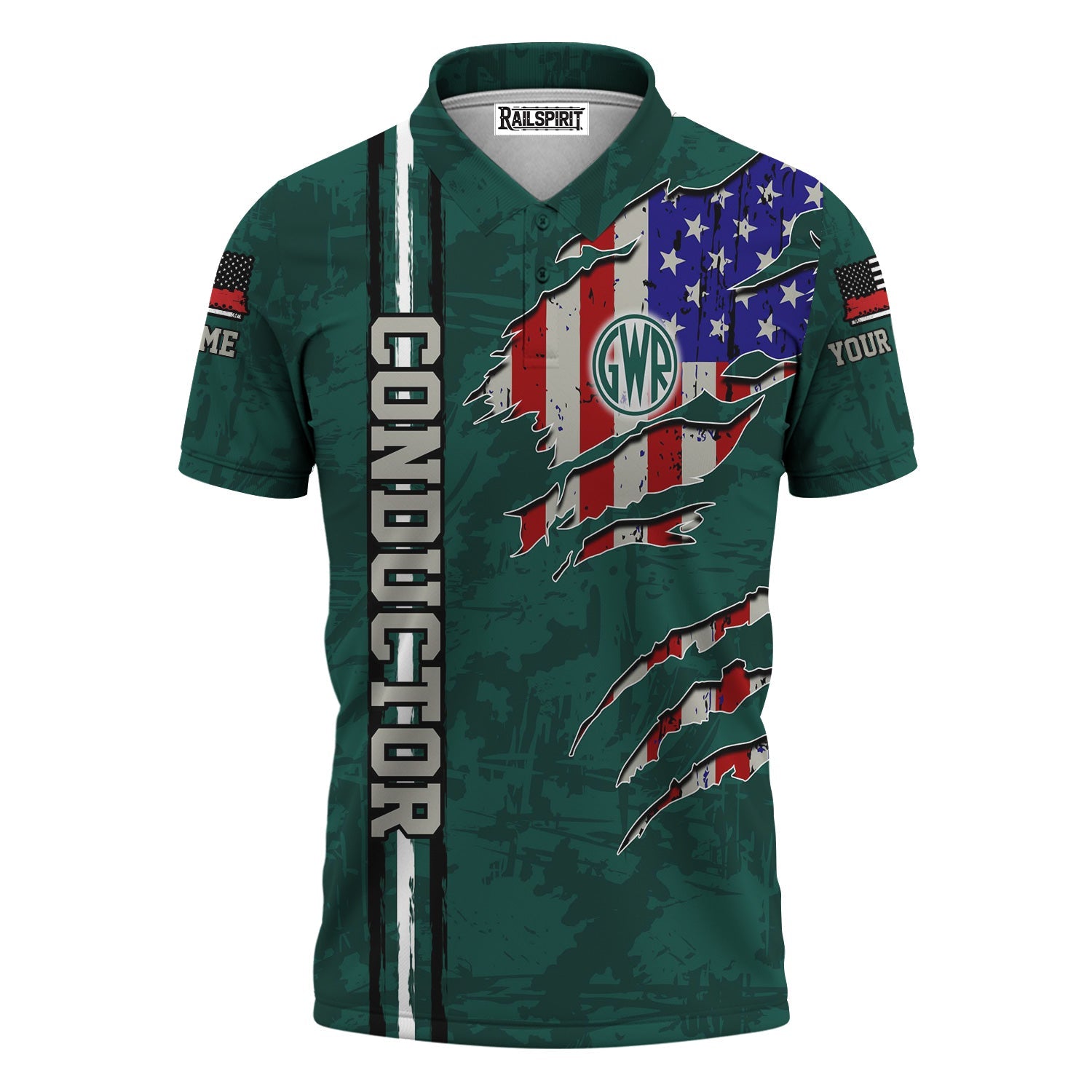 Railspirit Personalized Great Western Railway Polo Shirt USA Flag Claw Art with Custom Job Train Shirt