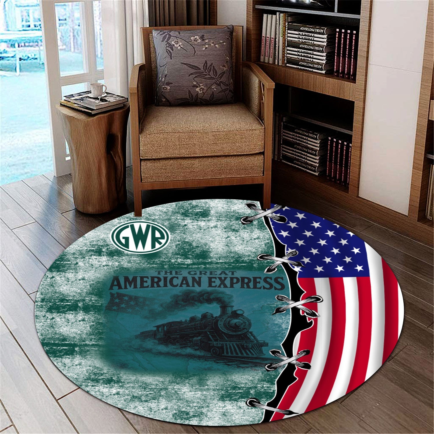 Railspirit Great Western Railway Round Mat Retro American Express Train With USA Flag Round Mat