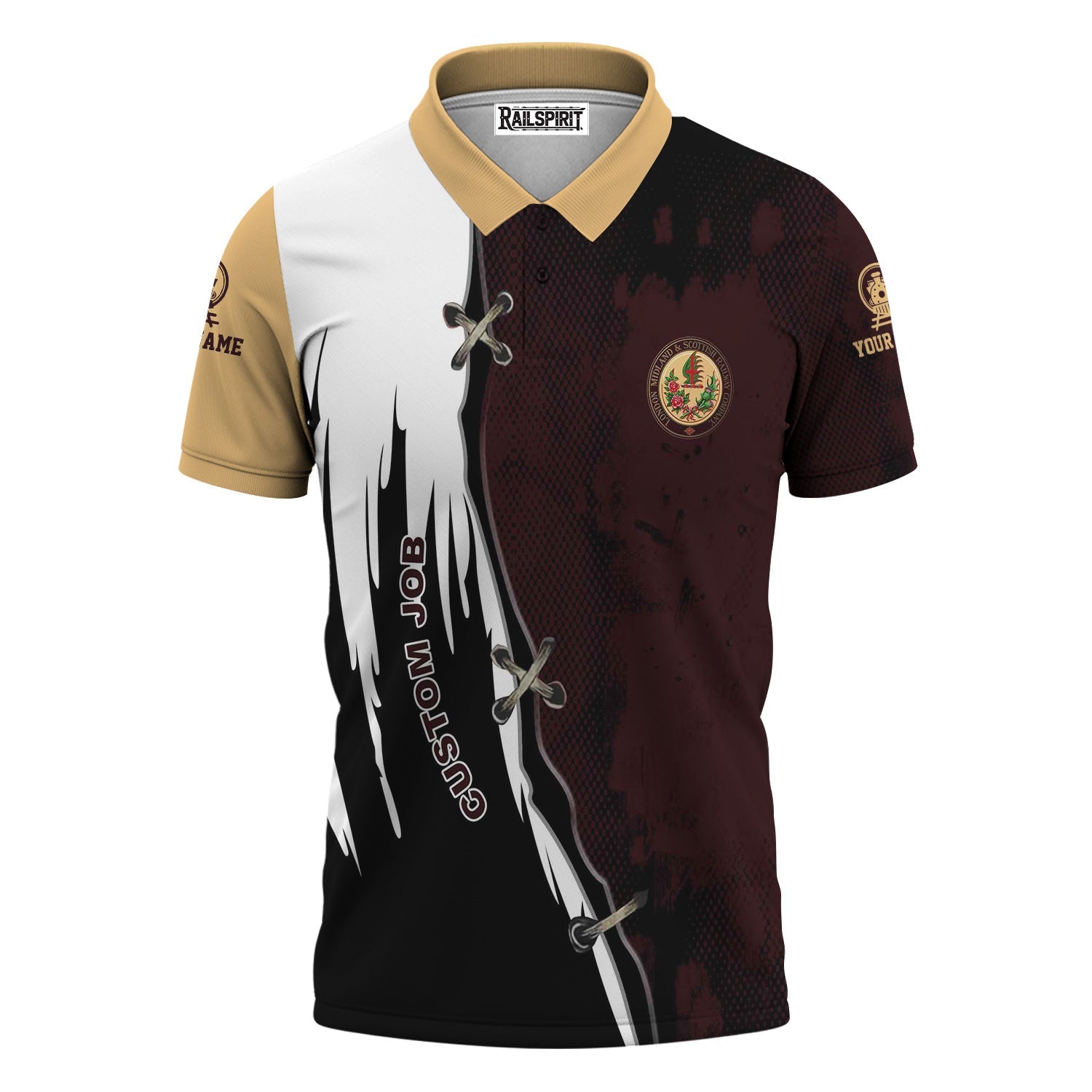 Railspirit Personalized London, Midland and Scottish Railway Polo Shirt Retro Stitches Design with Custom Position Train Shirt