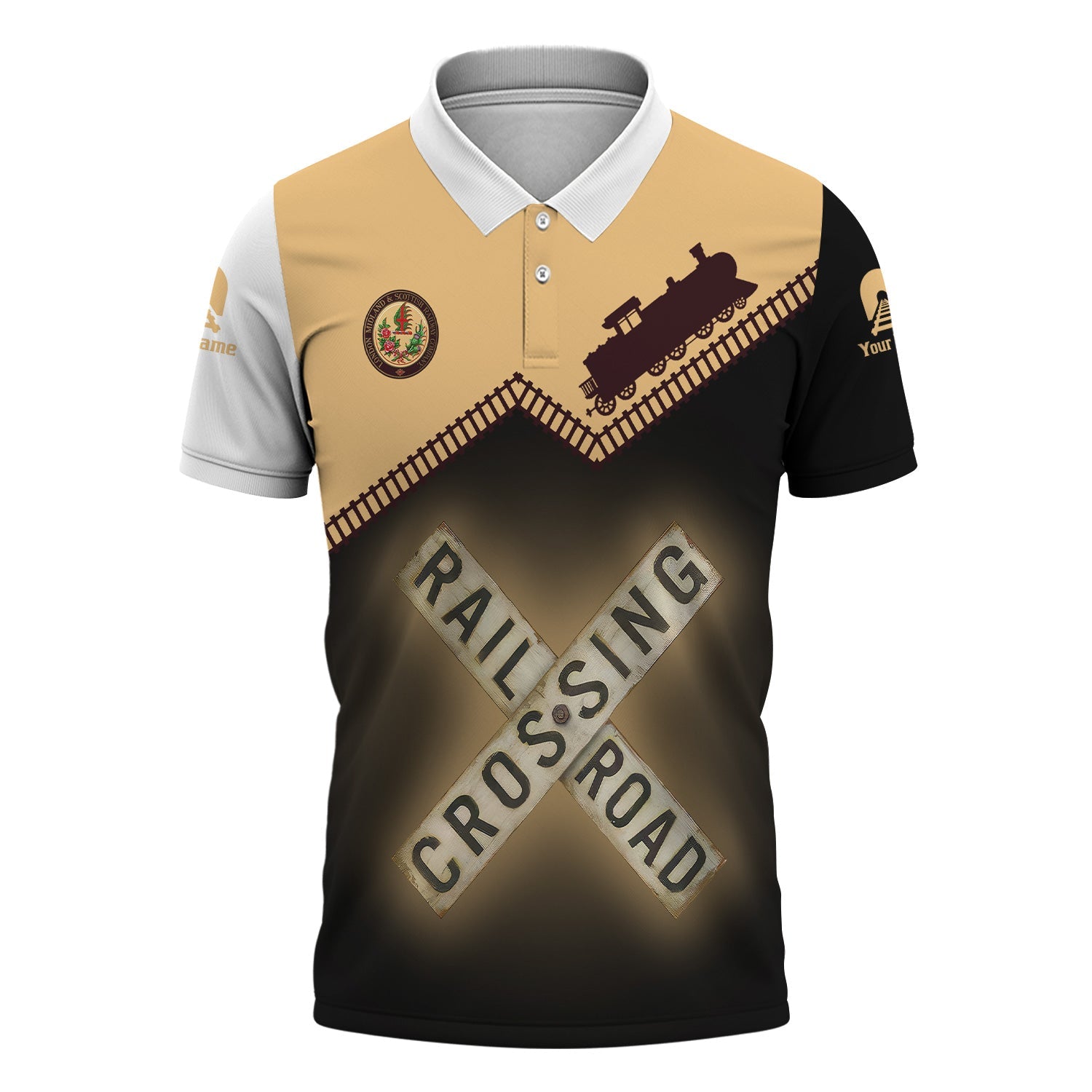 Railspirit Personalized London, Midland and Scottish Railway Polo Shirt Railroad Crossing Printed Train Track Shirt