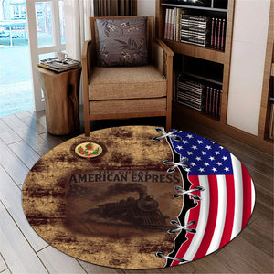 Railspirit London, Midland and Scottish Railway Round Mat Retro American Express Train With USA Flag Round Mat