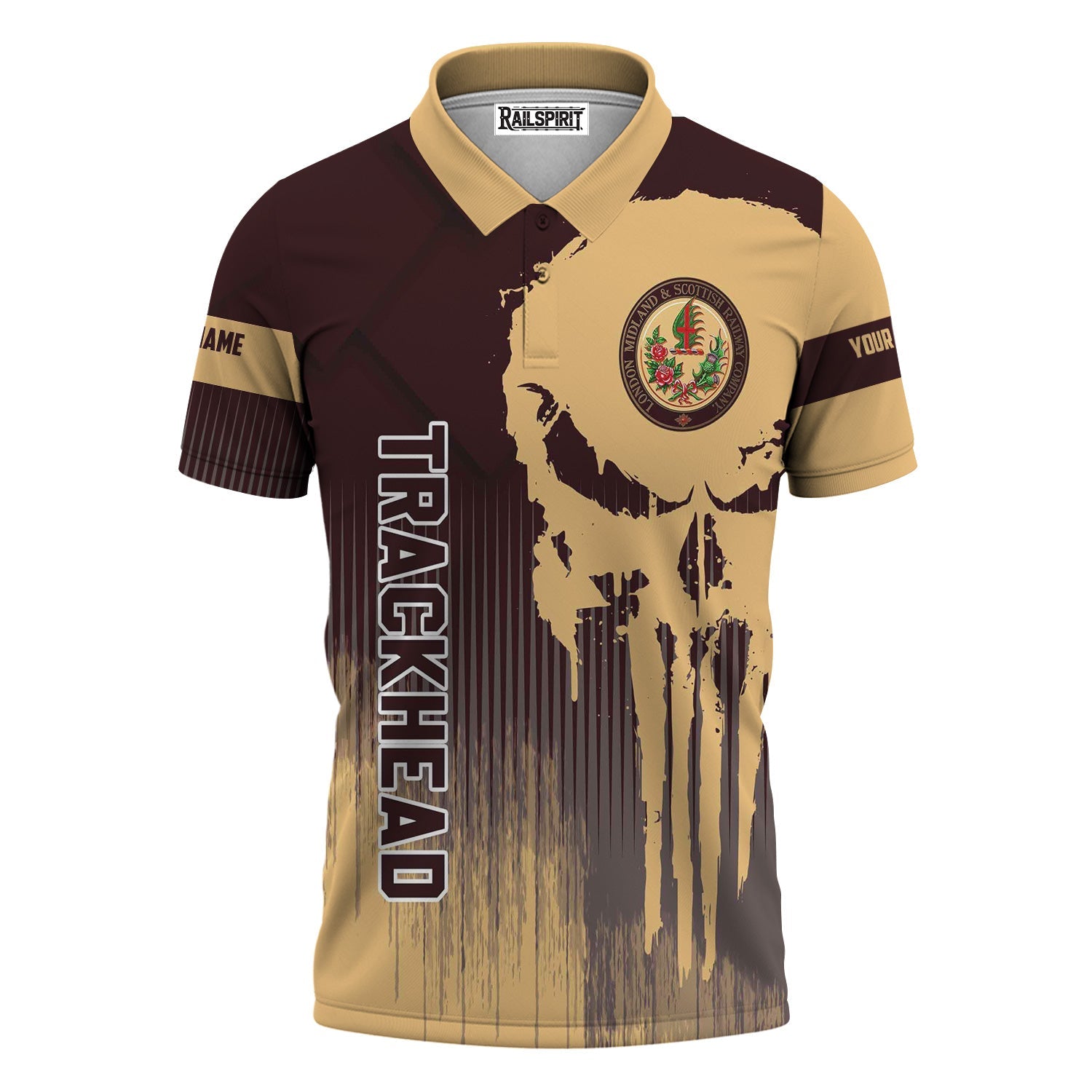 Railspirit Personalized London, Midland and Scottish Railway Polo Shirt Skull Design with Custom Job Train Shirt for Trackhead Crew