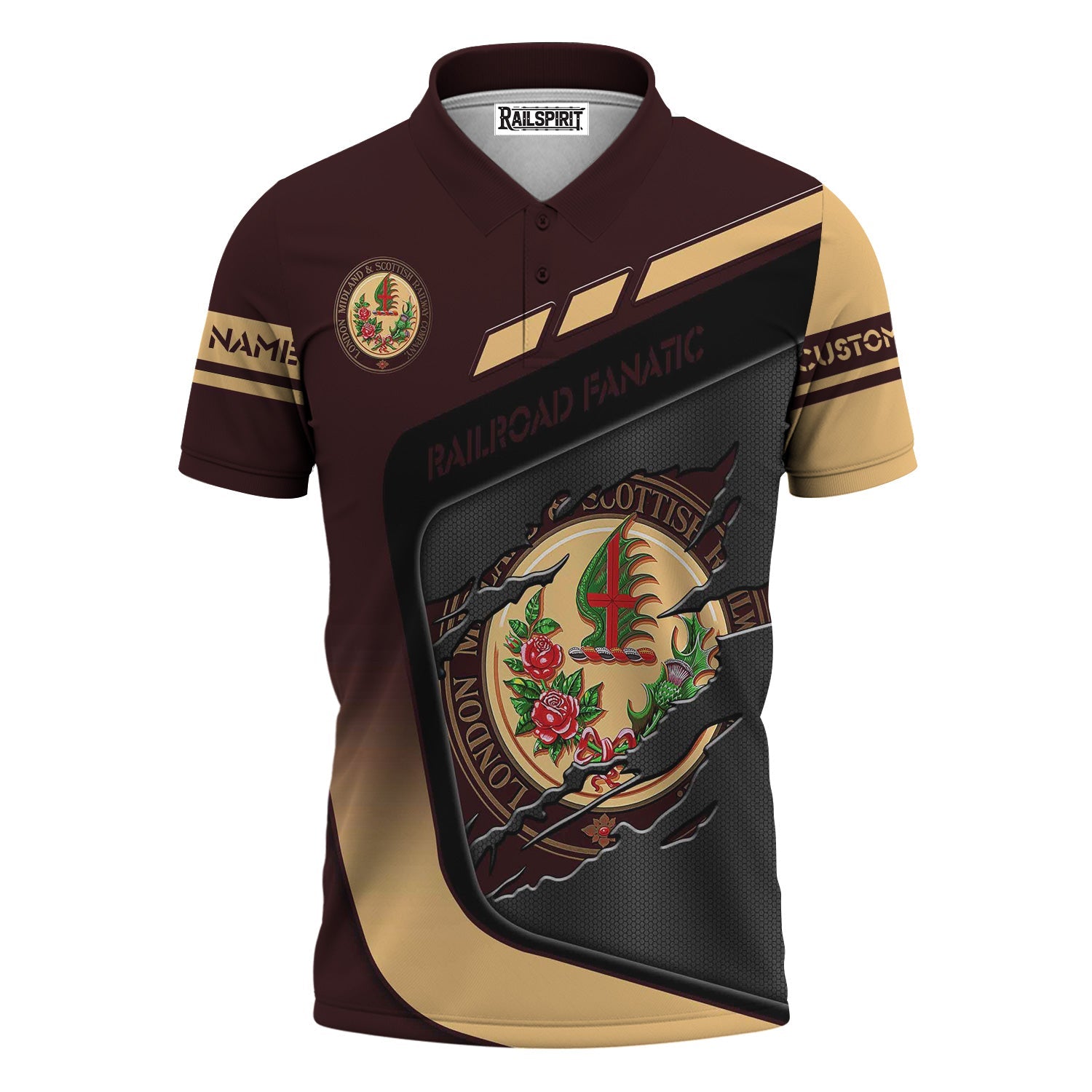 Railspirit Personalized London, Midland and Scottish Railway Polo Shirt Ripped Texture Style Train Shirt For Railroad Fanatic