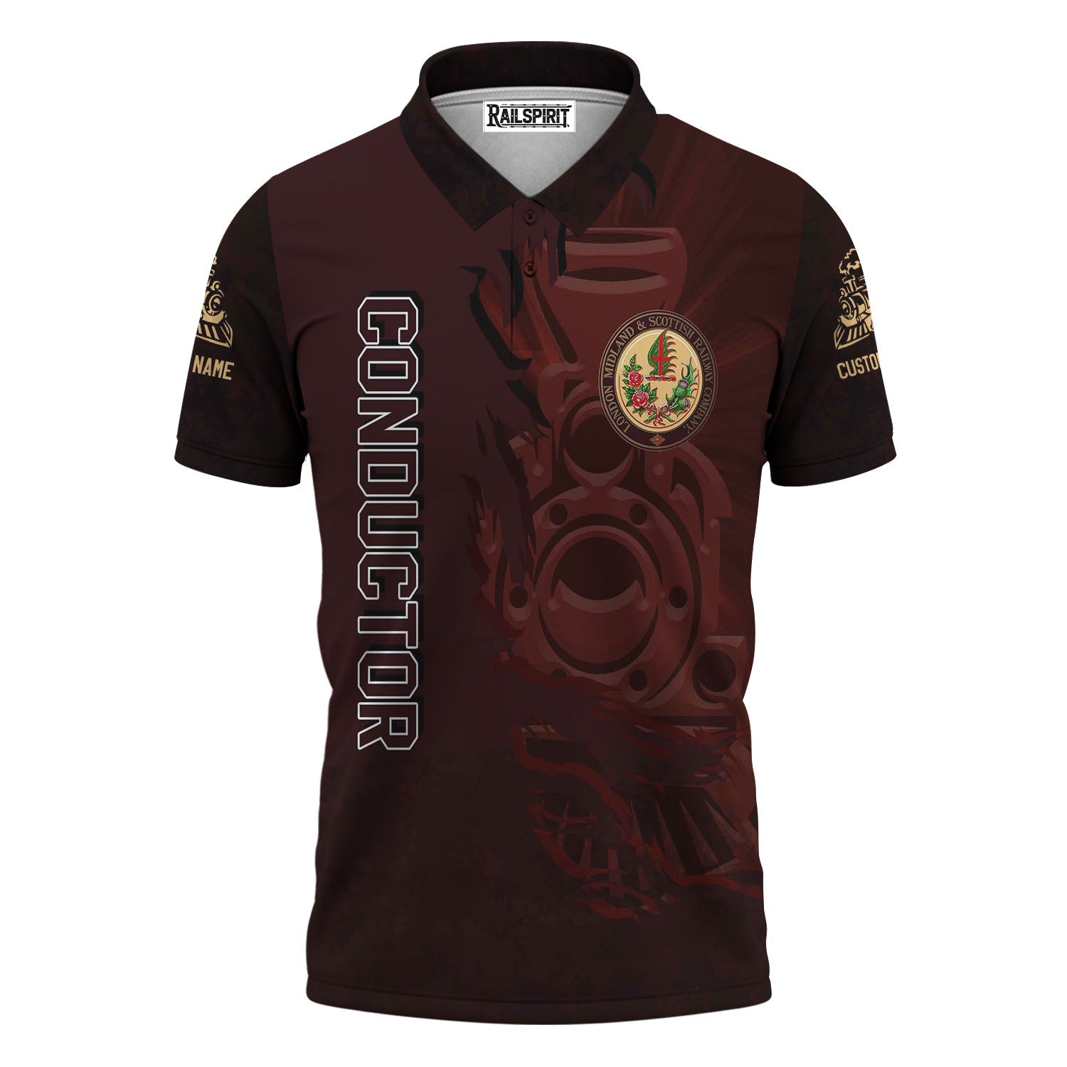 Railspirit Personalized London, Midland and Scottish Railway Polo Shirt Blazing Style with Custom Position Train Shirt