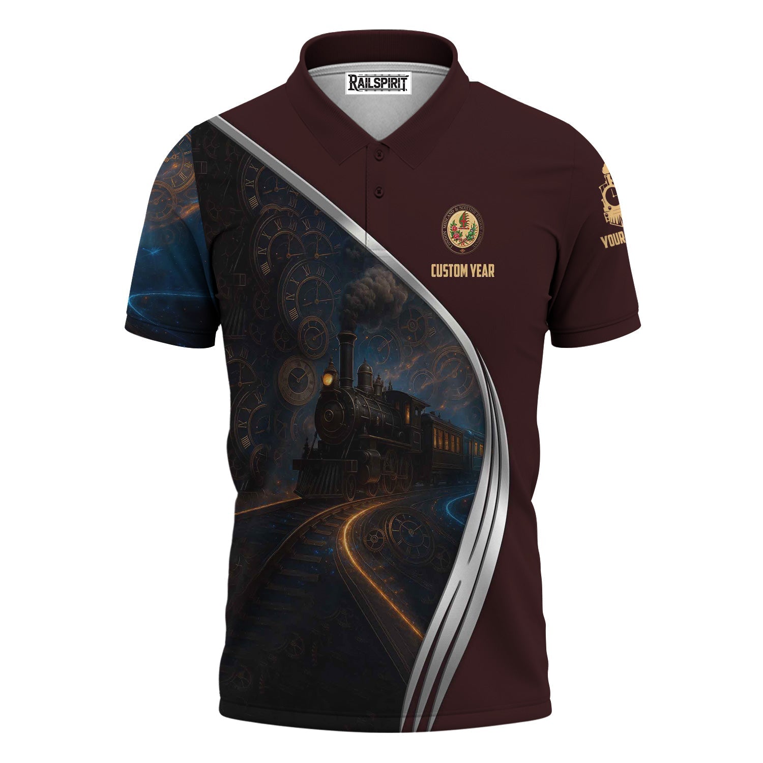 Railspirit Personalized London, Midland and Scottish Railway Polo Shirt Steampunk Locomotive with Custom Year Train Shirt