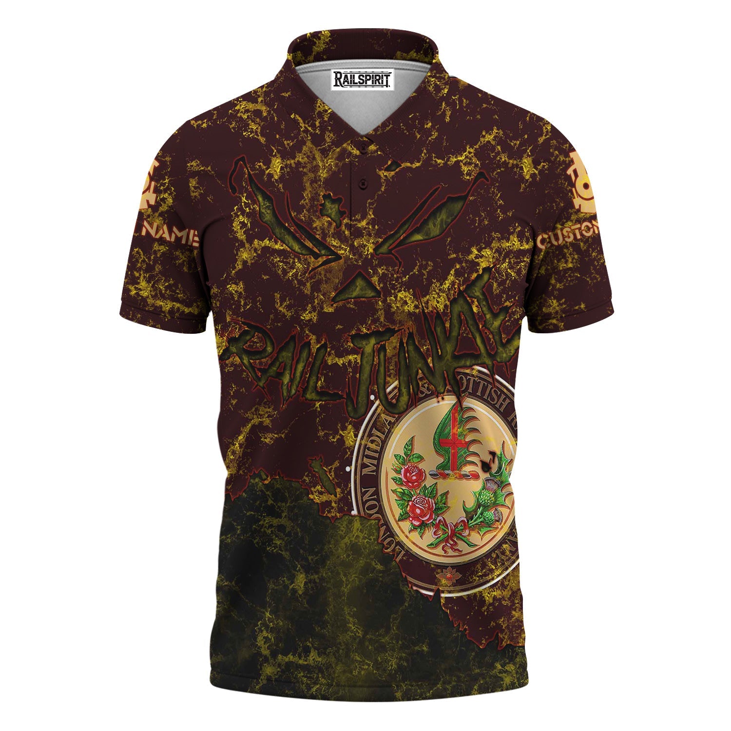 Railspirit Personalized London, Midland and Scottish Railway Polo Shirt Torn Graphic Style Train Shirt For Rail Junkie