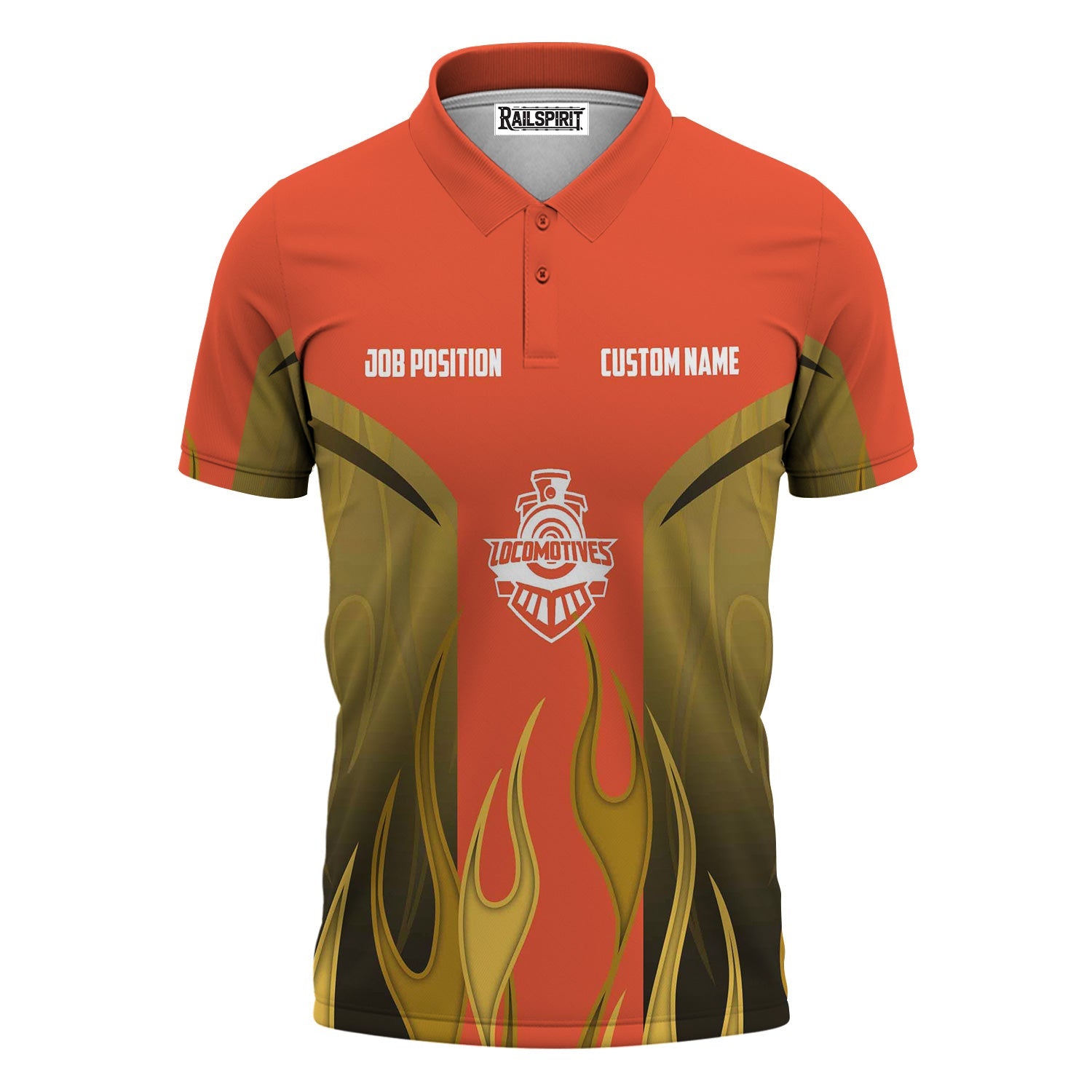 Railspirit Custom Name and Job Title Avanti West Coast Polo Shirt Flame Graphic Train Shirt