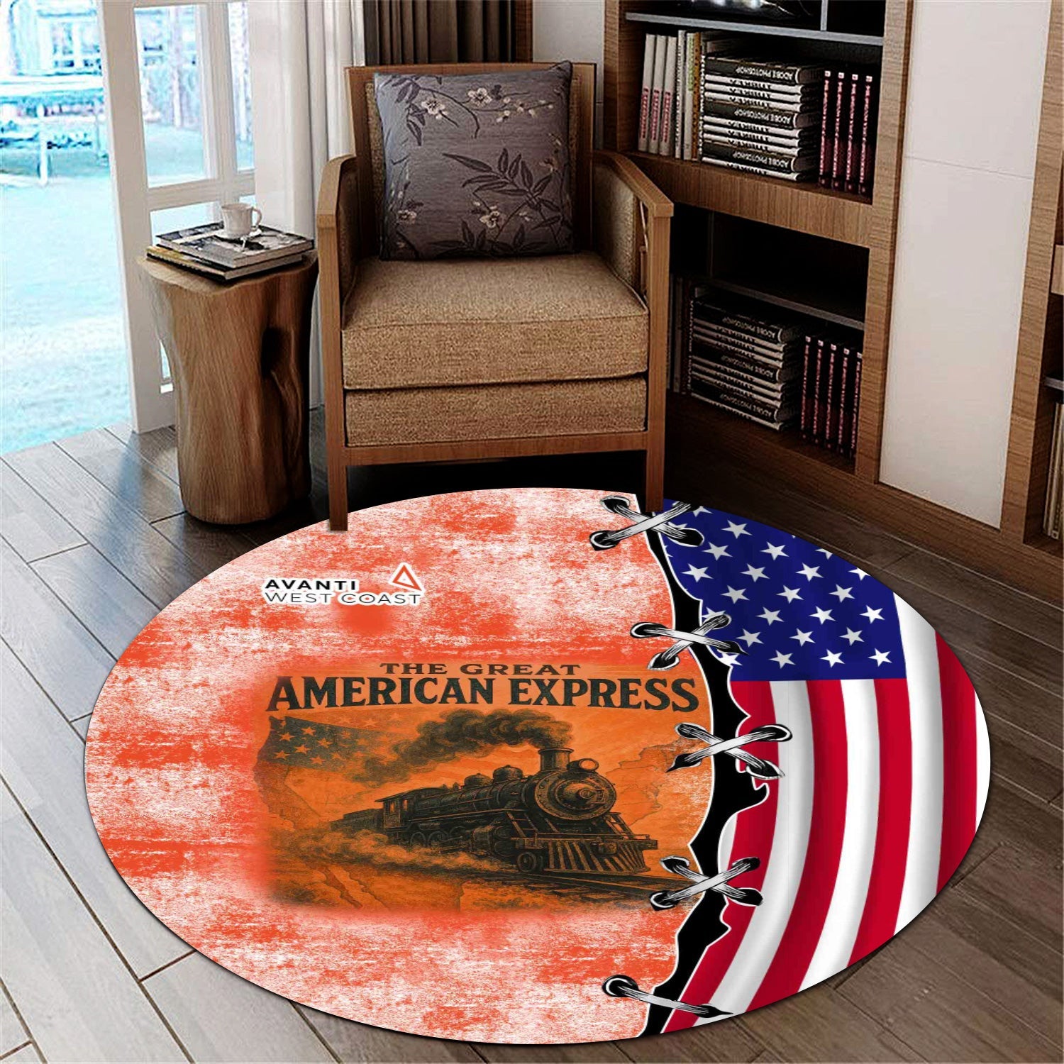 Railspirit Avanti West Coast Round Mat Retro American Express Train With USA Flag Round Mat