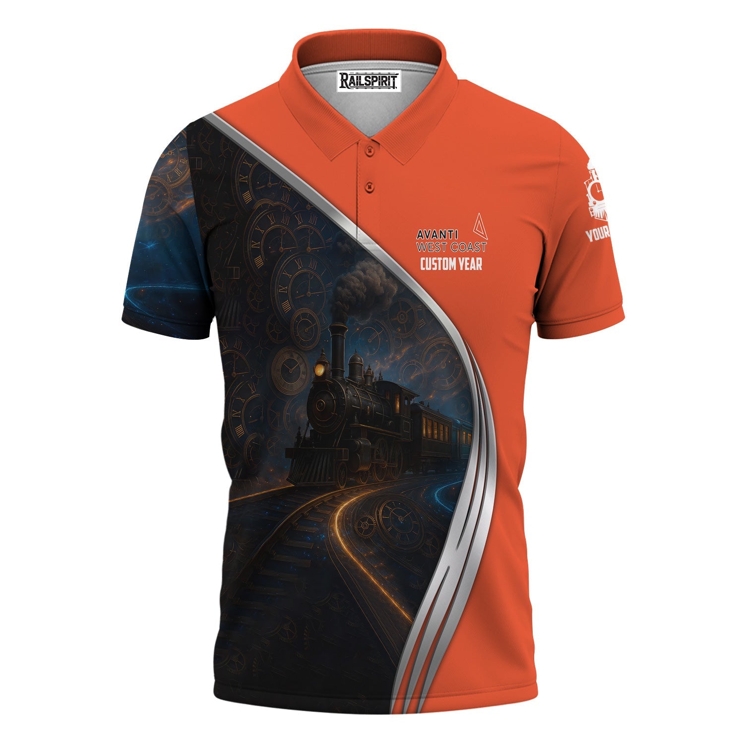Railspirit Personalized Avanti West Coast Polo Shirt Steampunk Locomotive with Custom Year Train Shirt