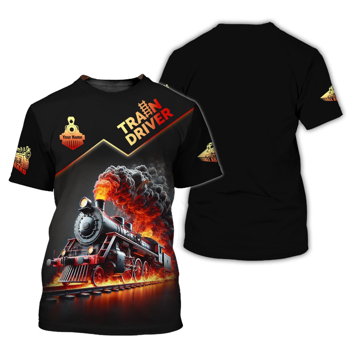 Railspirit Personalized Flaming Steam Train T-Shirt - Epic Locomotive Fire Print