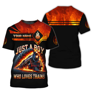 Railspirit Personalized Just A Boy Who Loves Trains T-Shirt - Epic Steam Engine Design for Rail Fans