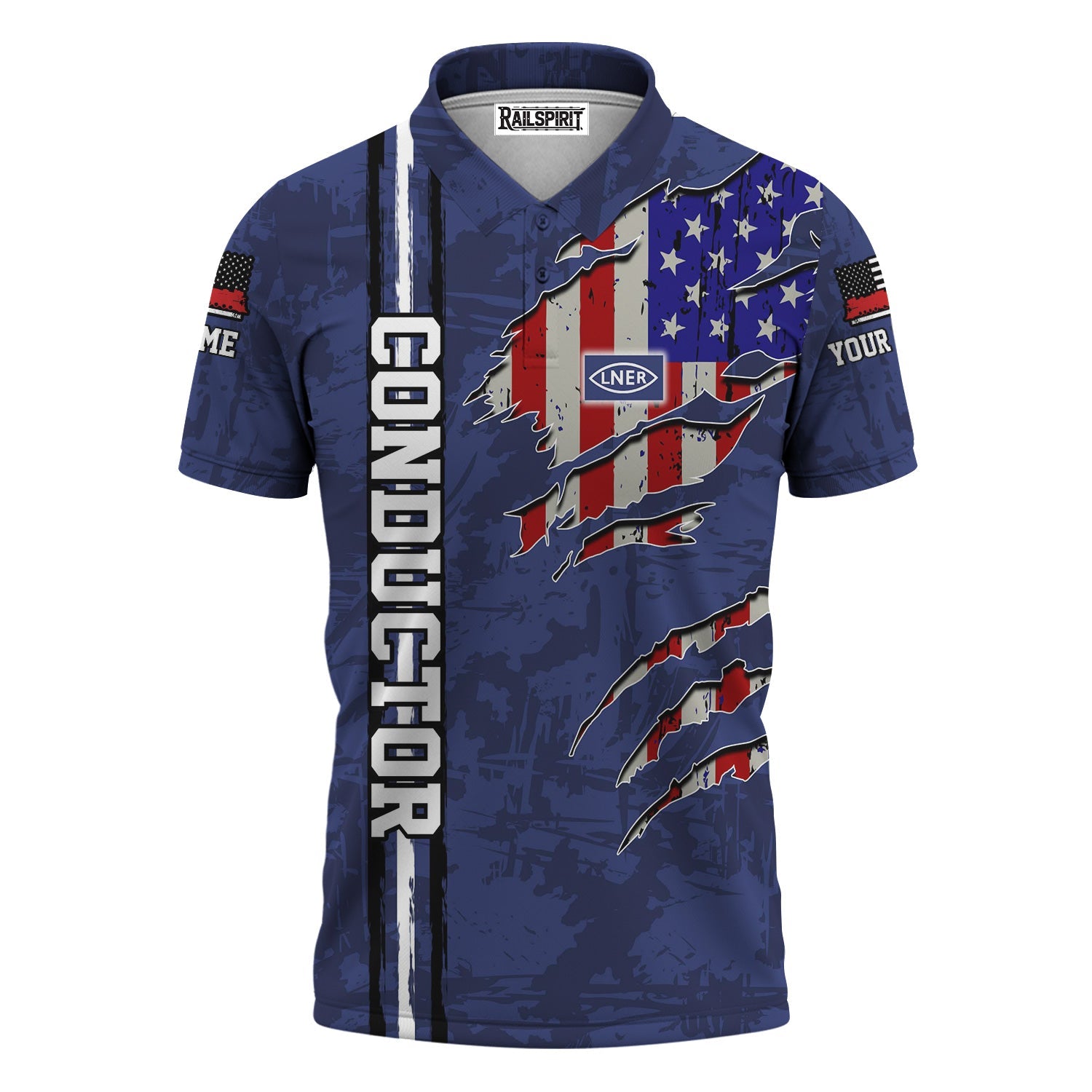 Railspirit Personalized London and North Eastern Railway Polo Shirt USA Flag Claw Art with Custom Job Train Shirt