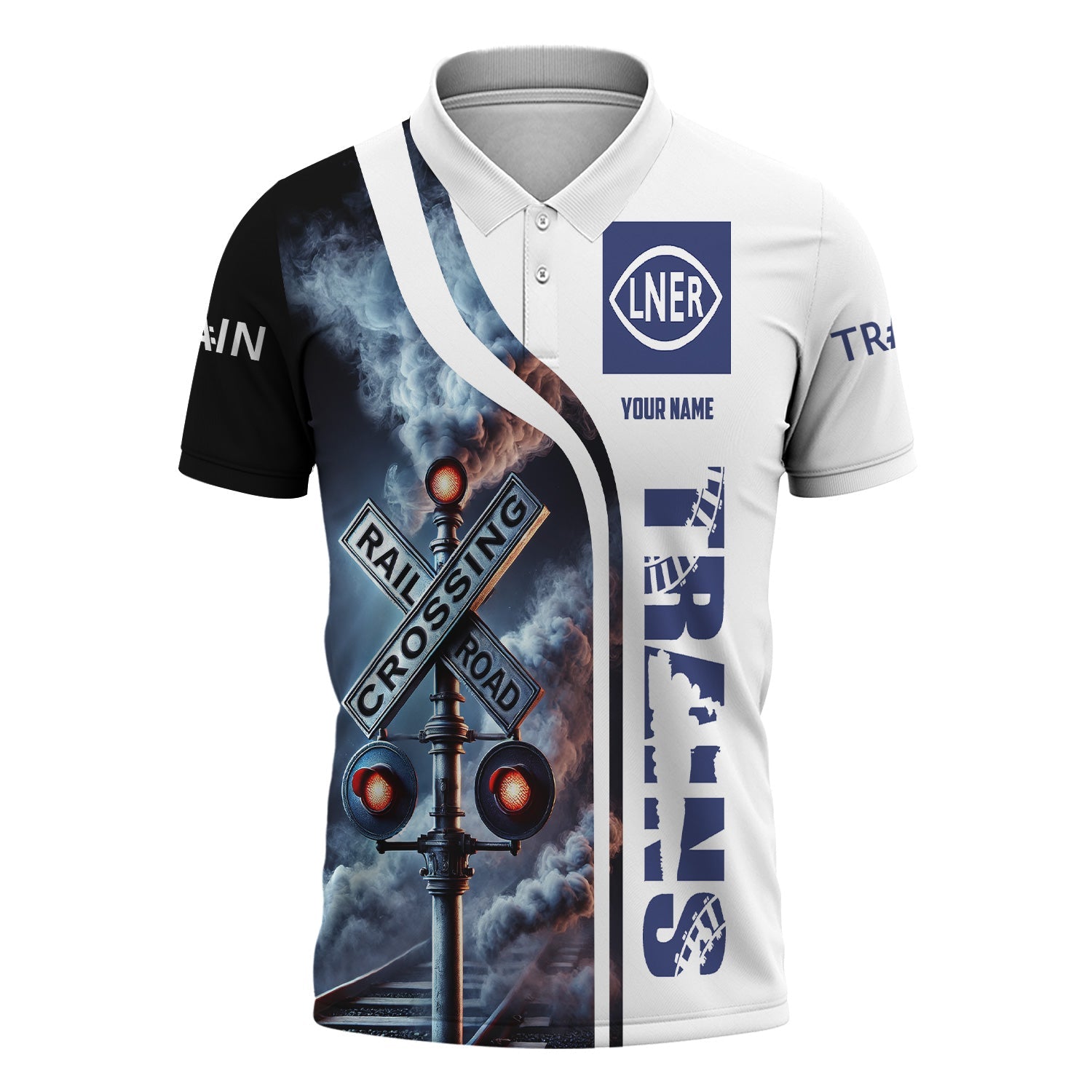 Railspirit Personalized London and North Eastern Railway Polo Shirt Crossing Railroad Sign Locomotive Train Shirt All Over Print