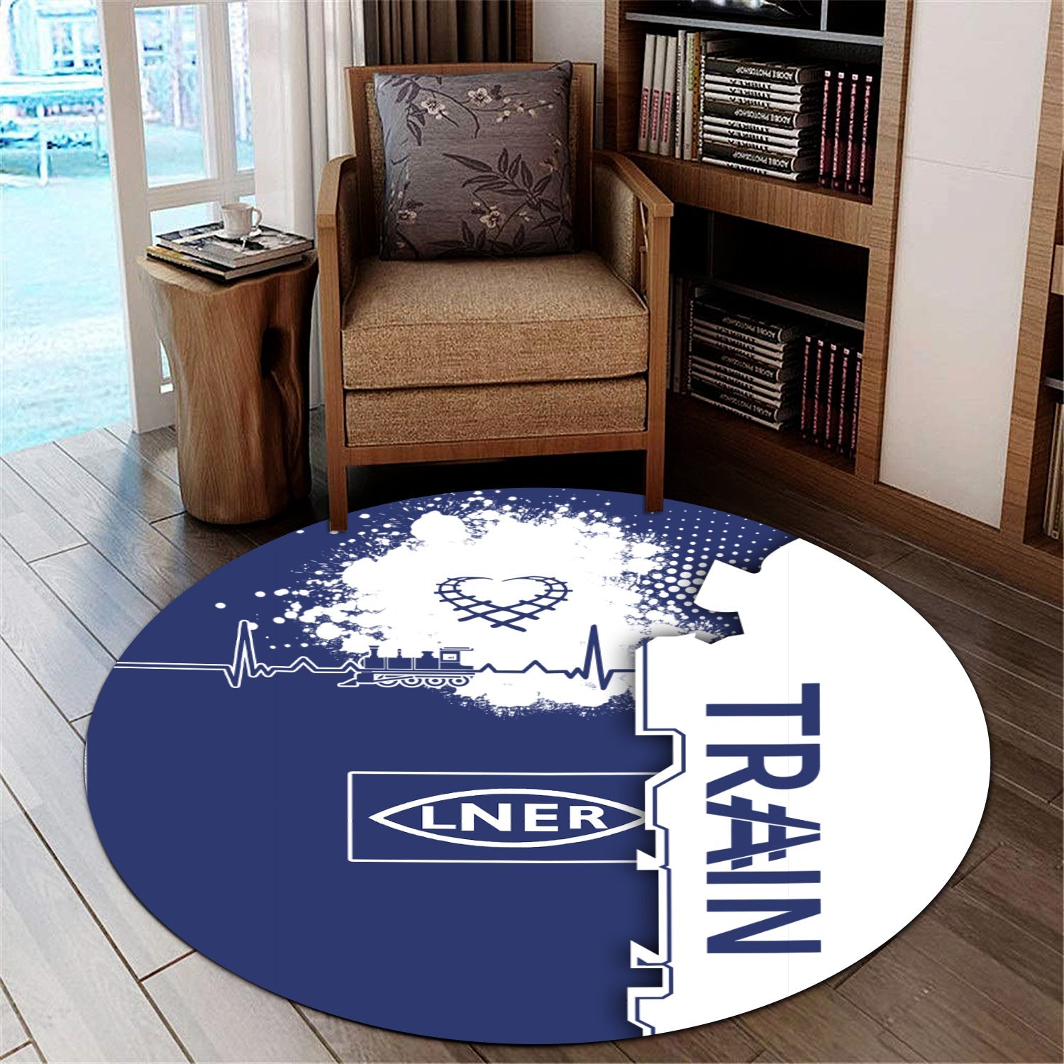 Railspirit London and North Eastern Railway Round Mat Engine Heartbeat and Track Love Style Mat Gift Idea For Train Lovers