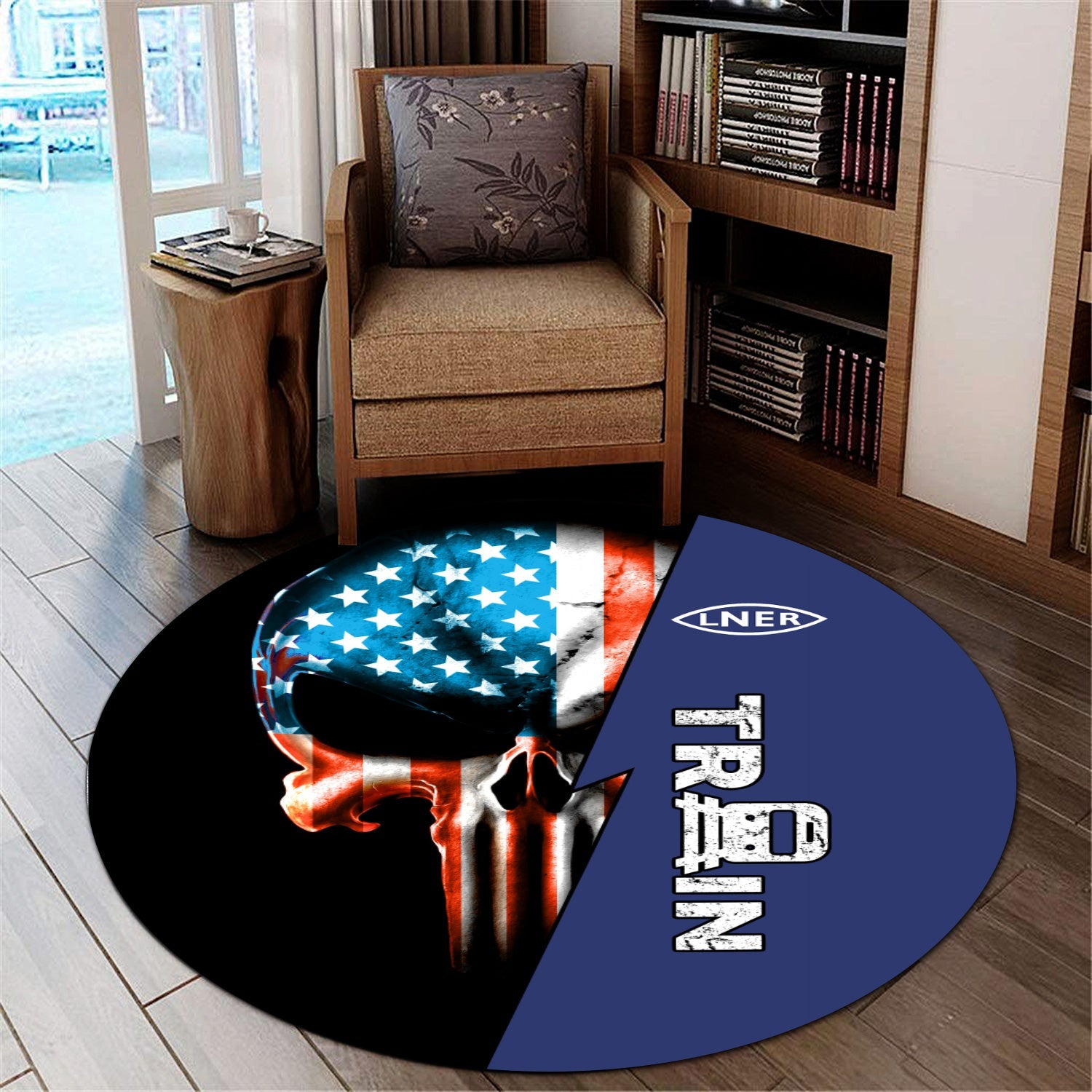 Railspirit London and North Eastern Railway Round Mat Train Skull American Flag Style Rug All Over Print