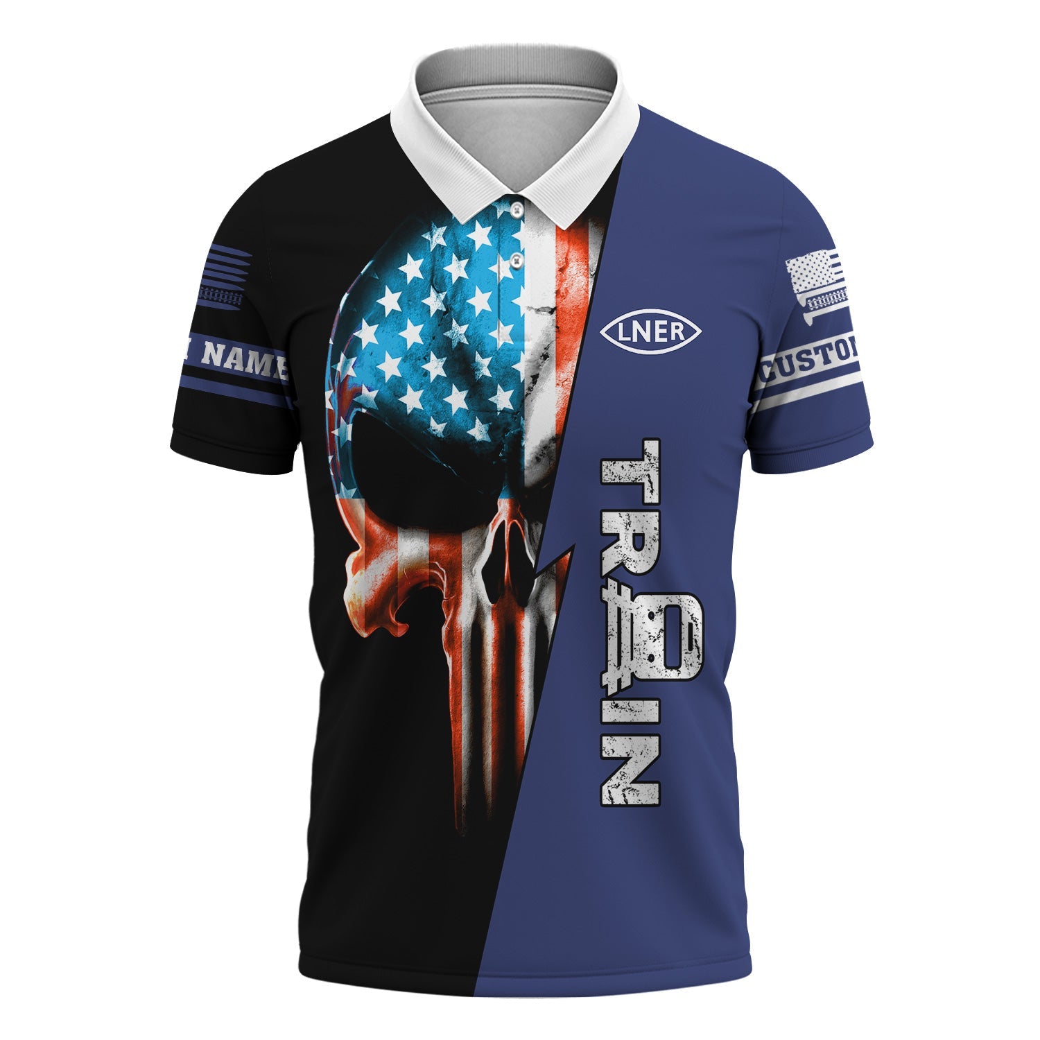 Railspirit Personalized London and North Eastern Railway Polo Shirt Train Skull American Flag Shirt All Over Print