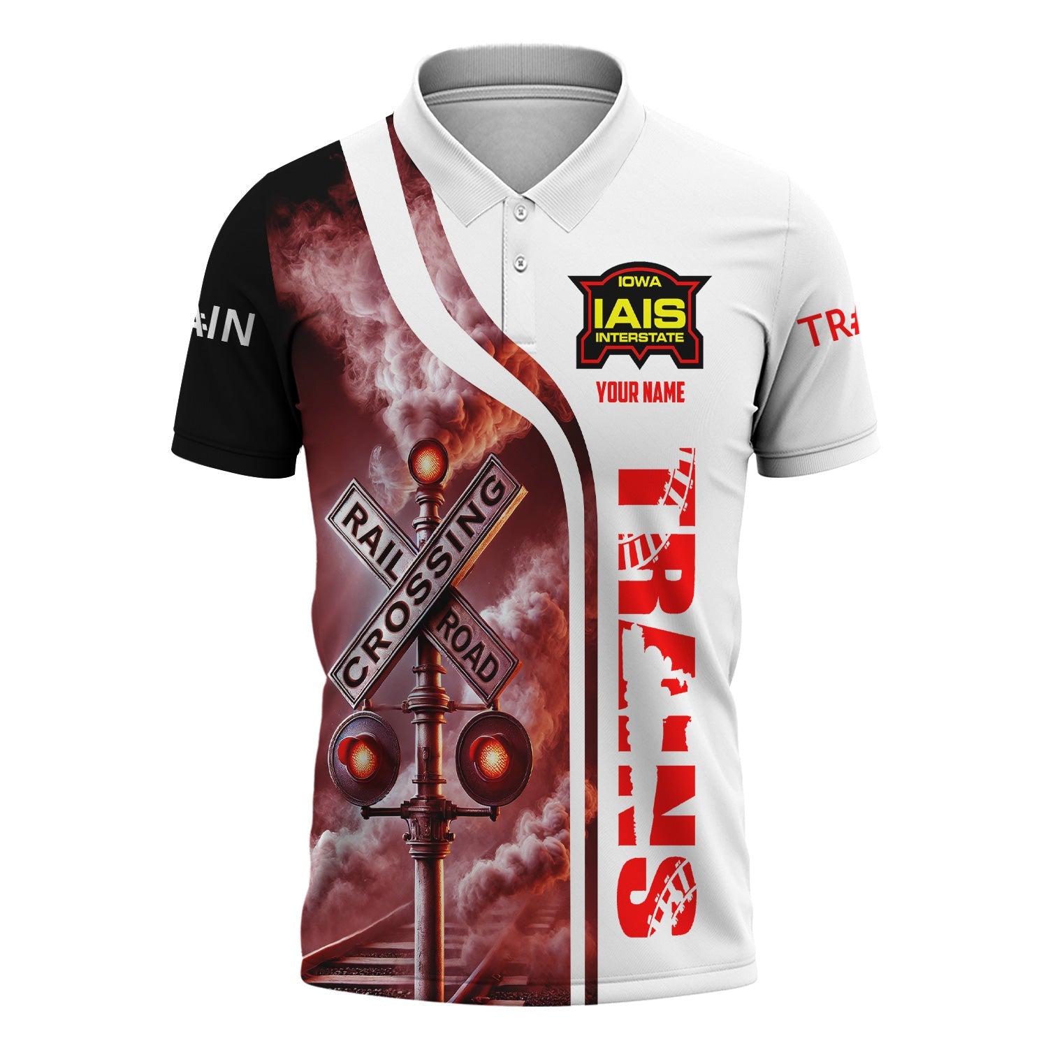 Railspirit Personalized Iowa Interstate Railroad Polo Shirt Crossing Railroad Sign  American Locomotive Train Shirt All Over Print