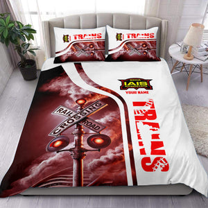 Railspirit Personalized Iowa Interstate Railroad Bedding Set Railroad Crossing Sign IAIS Bedding Set All Over Print