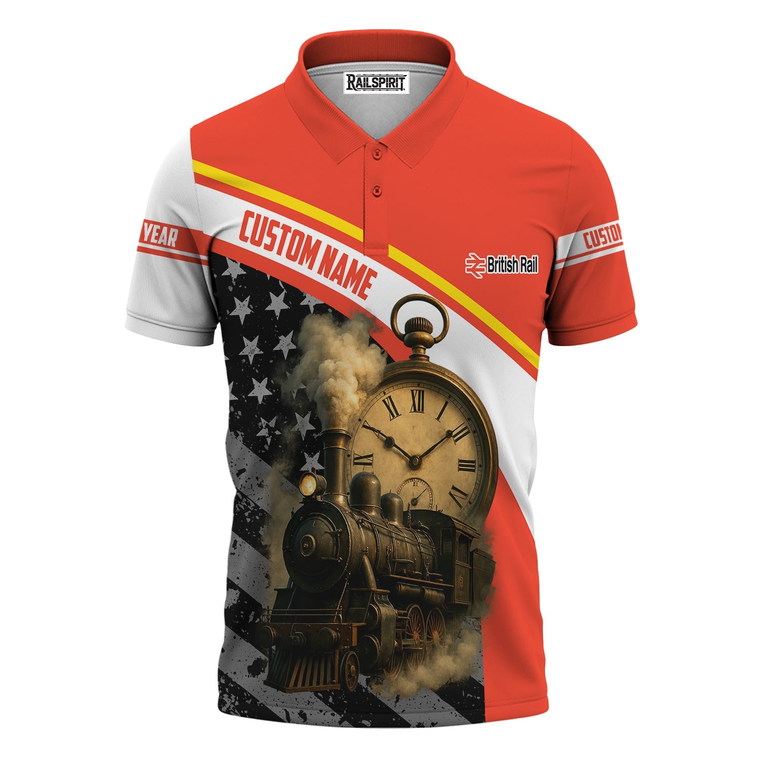 Railspirit Personalized British Railway Polo Shirt Classic Steam Engine With Retro Pocket Watch Shirt All Over Print