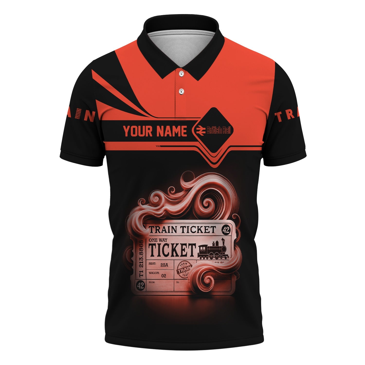 Railspirit Custom Name Bristish Railway Polo Shirt American Train Ticket Printed Shirt