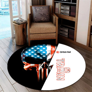 Railspirit British Railway Round Mat Train Skull American Flag Style Rug All Over Print
