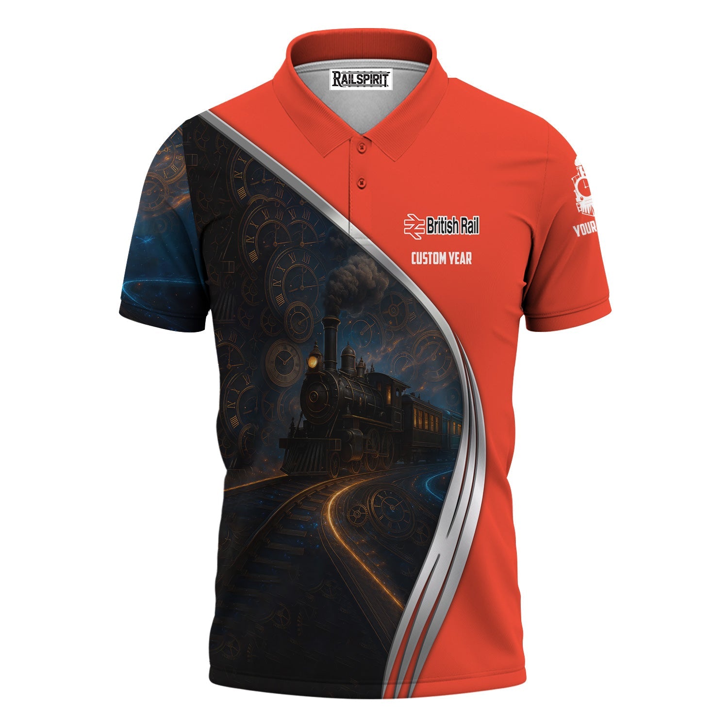 Railspirit Personalized British Railway Polo Shirt Steampunk Locomotive with Custom Year Train Shirt