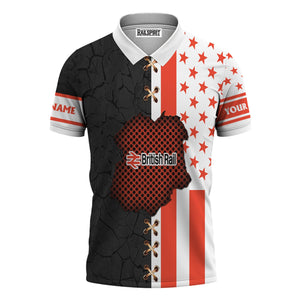 Railspirit Personalized British Railway Polo Shirt American Flag with Crack Effect Train Shirt