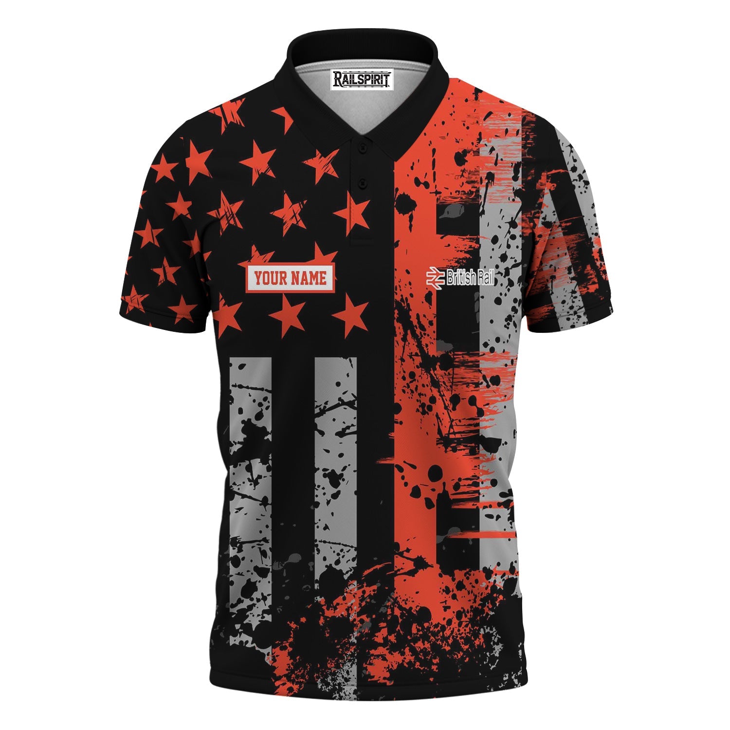 Railspirit Personalized British Railway Polo Shirt Artistic Paint American Flag Style Train Shirt