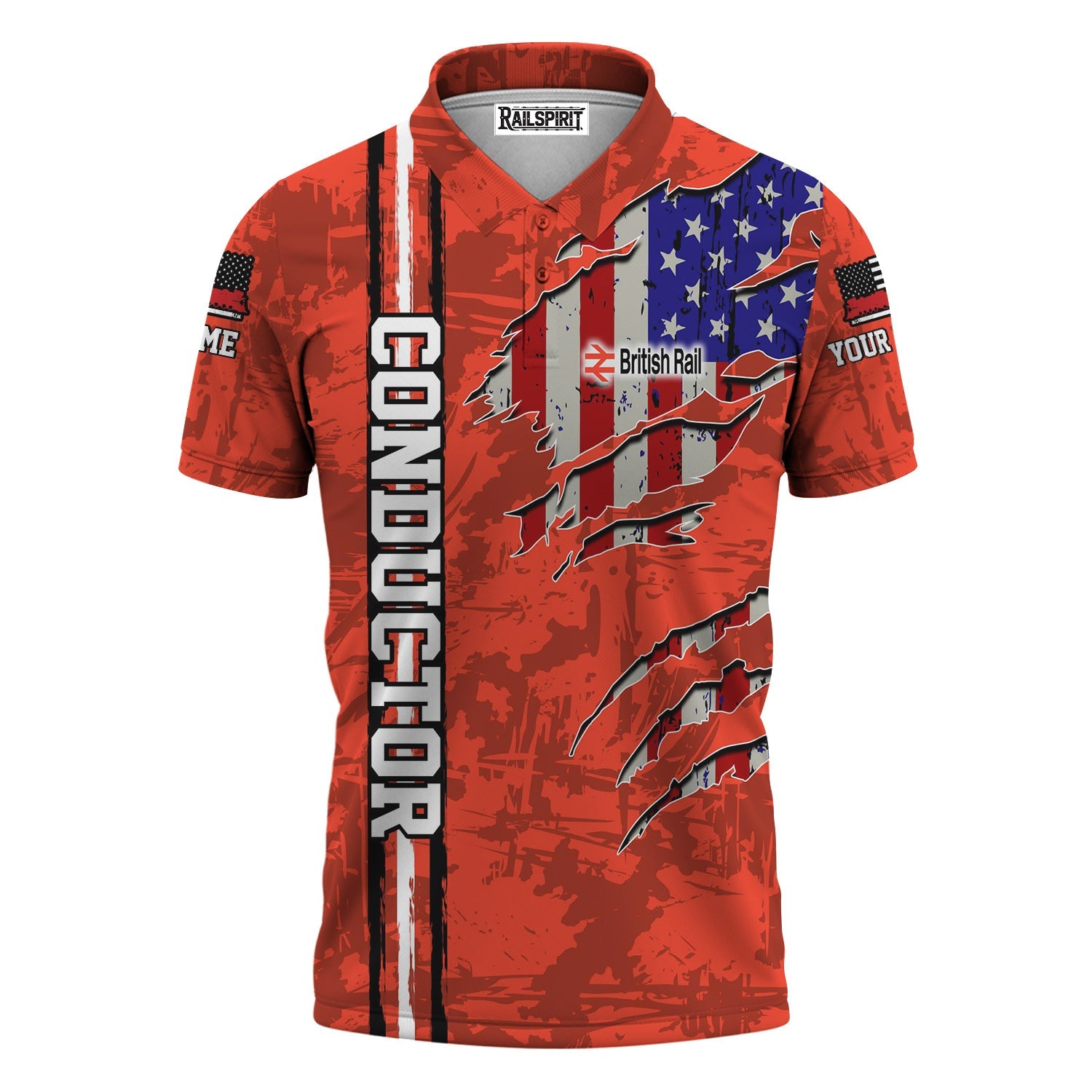 Railspirit Personalized British Railway Polo Shirt USA Flag Claw Art with Custom Job Train Shirt