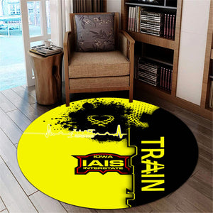 Railspirit Iowa Interstate Railroad Round Mat Engine Heartbeat and Track Love Style IAIS Mat Gift Idea For Train Lovers
