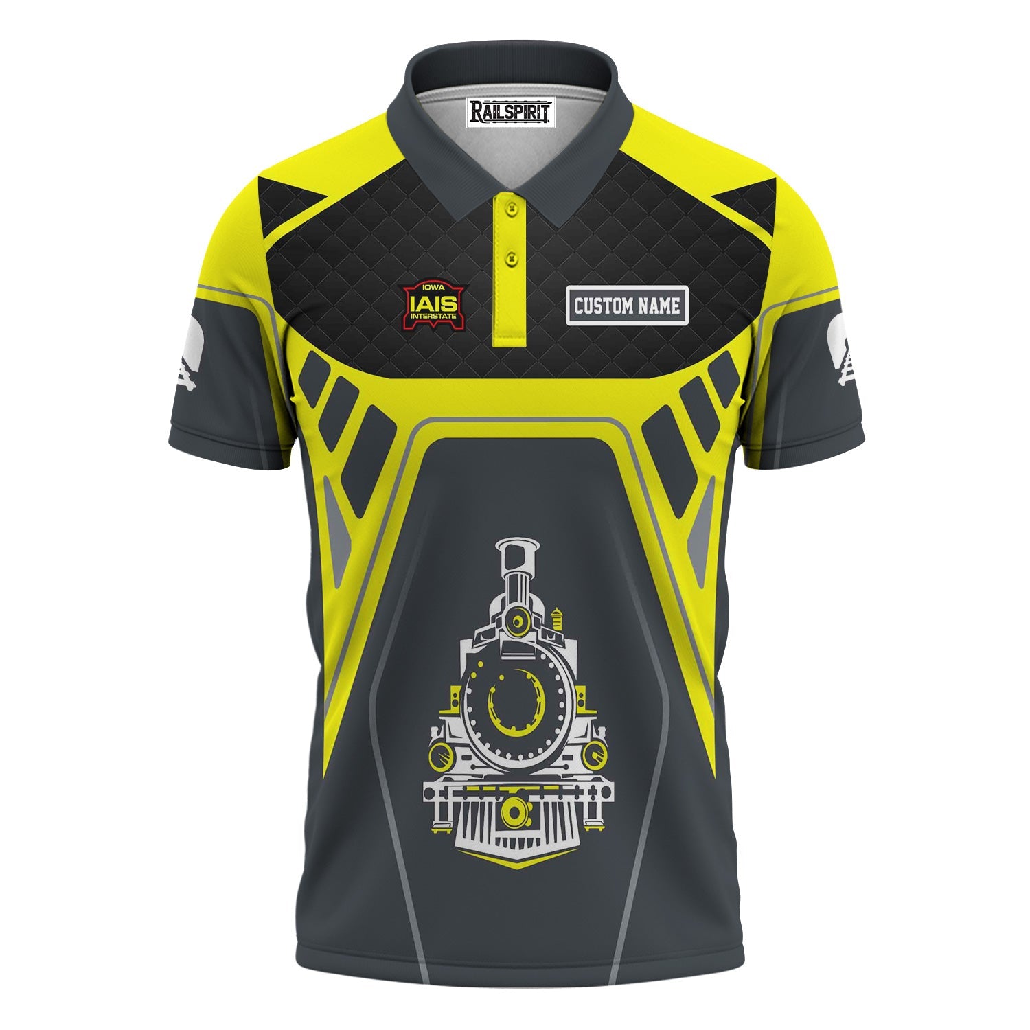 Railspirit Personalized Iowa Interstate Railroad Polo Shirt Steam Locomotive Engine Graphic IAIS Train Shirt All Over Print