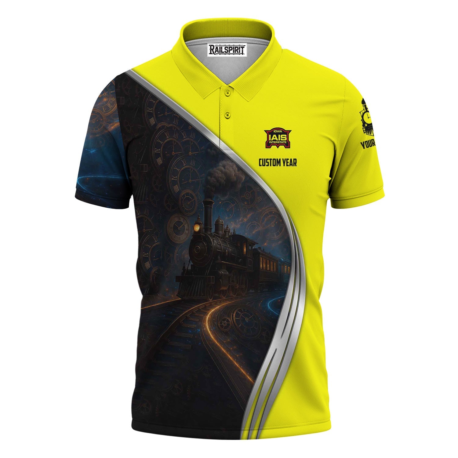 Railspirit Personalized Iowa Interstate Railroad Polo Shirt Steampunk Locomotive with Custom Year IAIS Train Shirt